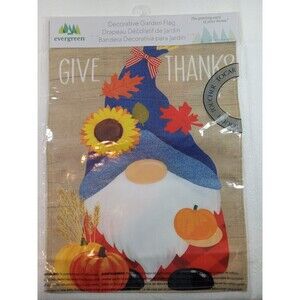 EVERGREEN 12.5" x 18" Give Thanks Fall Gnome Garden Flag Fabrique New